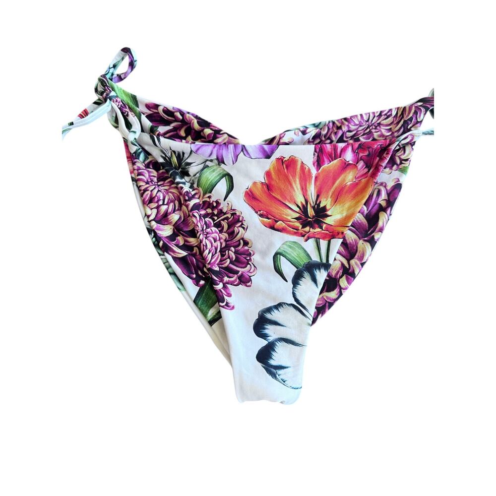 Agua Bendita Floral Embroidered Bikini Set Size L Triangle Tie Side Swimsuit - Picture 7 of 14